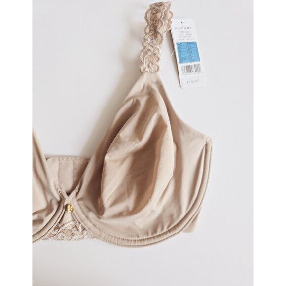 Natori Pure Luxe Unlined Unpadded Underwire Cafe Tan Embroidery Bra 30DDD - Picture 2 of 9